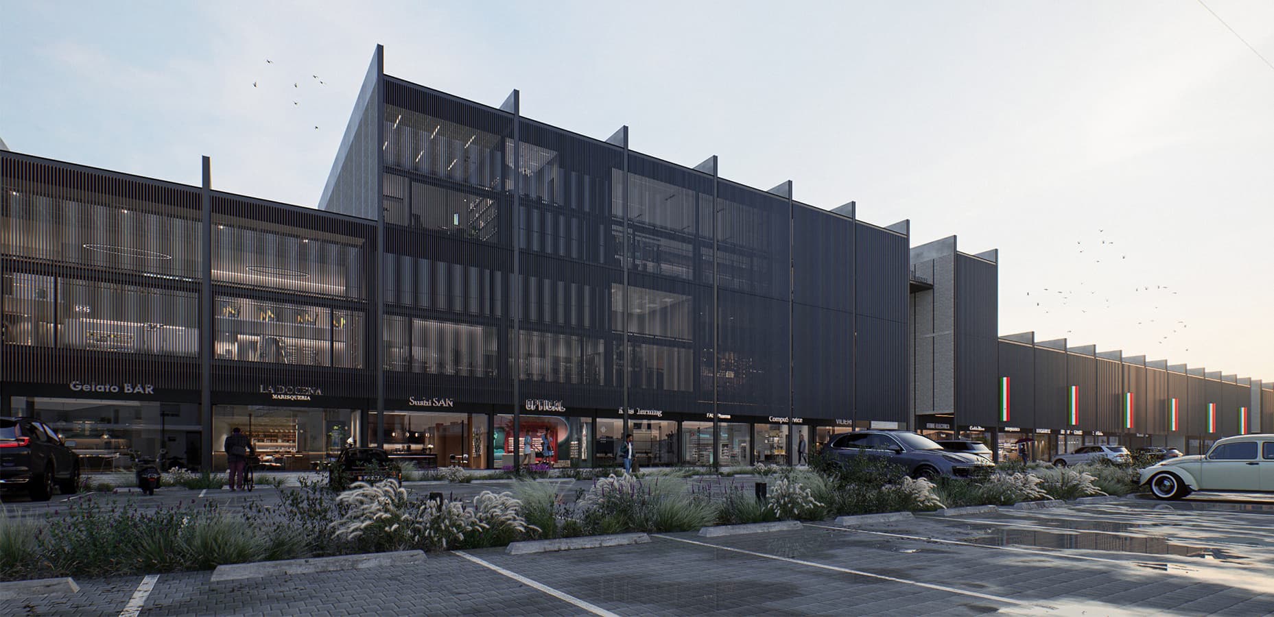 Fachada pincipal con vista a 3/4 de Distrito Marqués 2