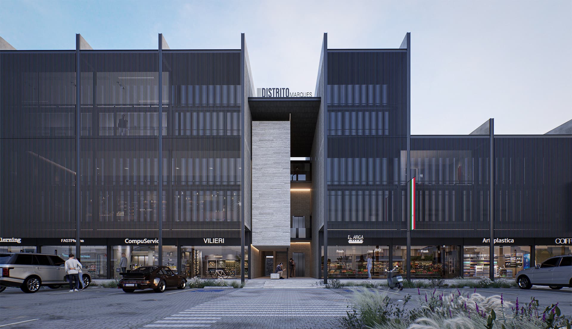 Detalle de fachada principal de Distrito Marqués 2