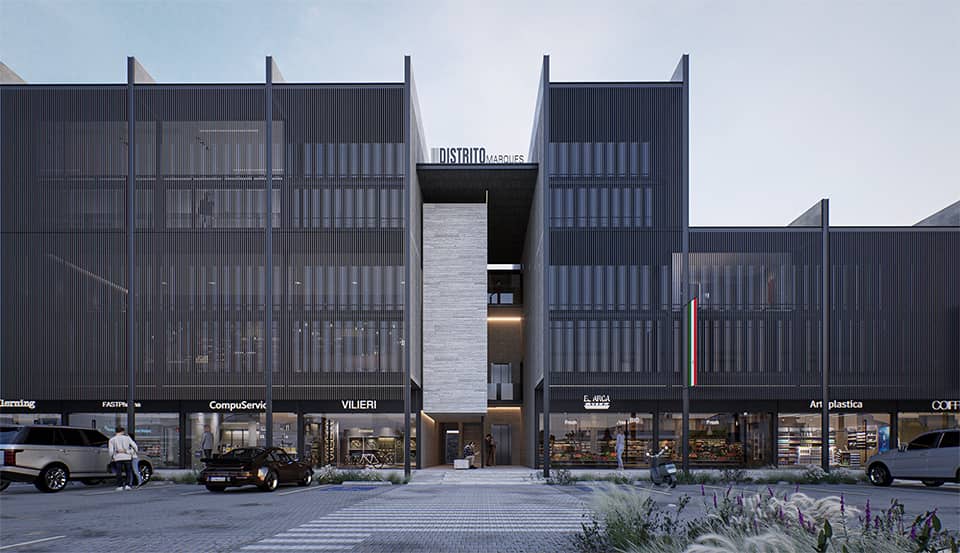 Detalle de fachada principal de Distrito Marqués 2